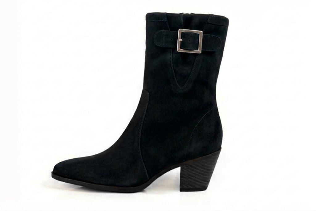 Classic leather ankle boots with a discreet inside zipper, designed for a seamless, elegant silhouette and effortless everyday wear, in pitch black leather with almond toe and mid cone heel - Florence KOOIJMAN